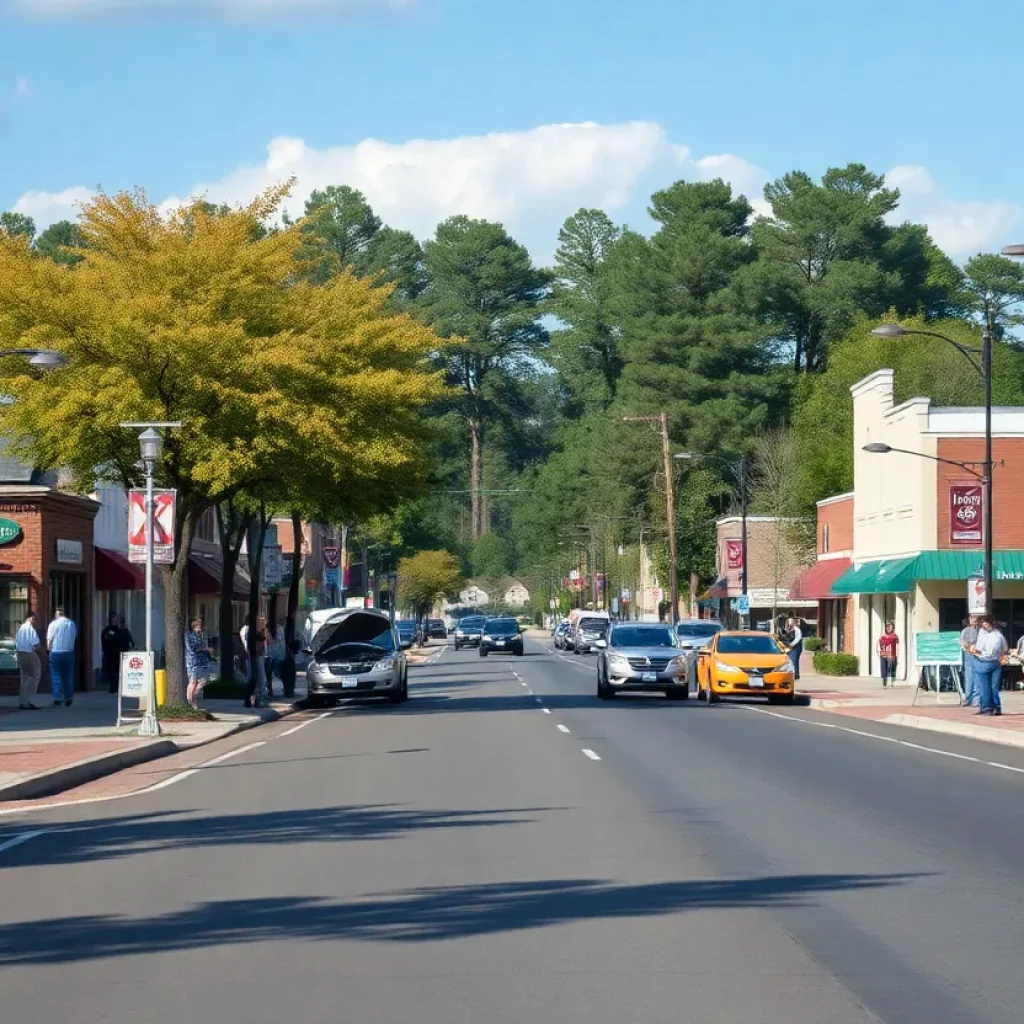 Newly repaved streets with local businesses in Newberry SC