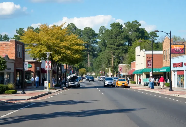 Newly repaved streets with local businesses in Newberry SC