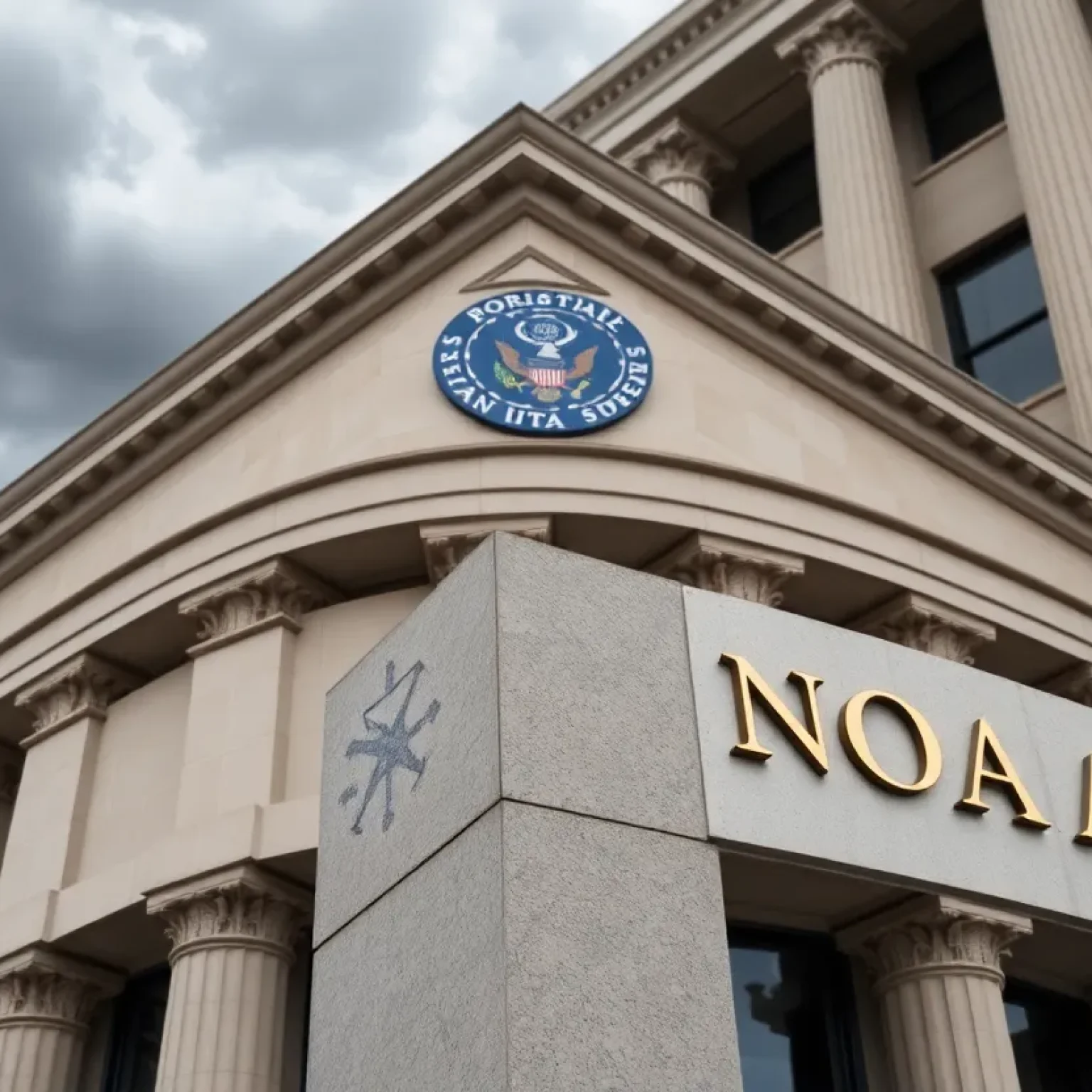 Exterior of NOAA building during stormy weather