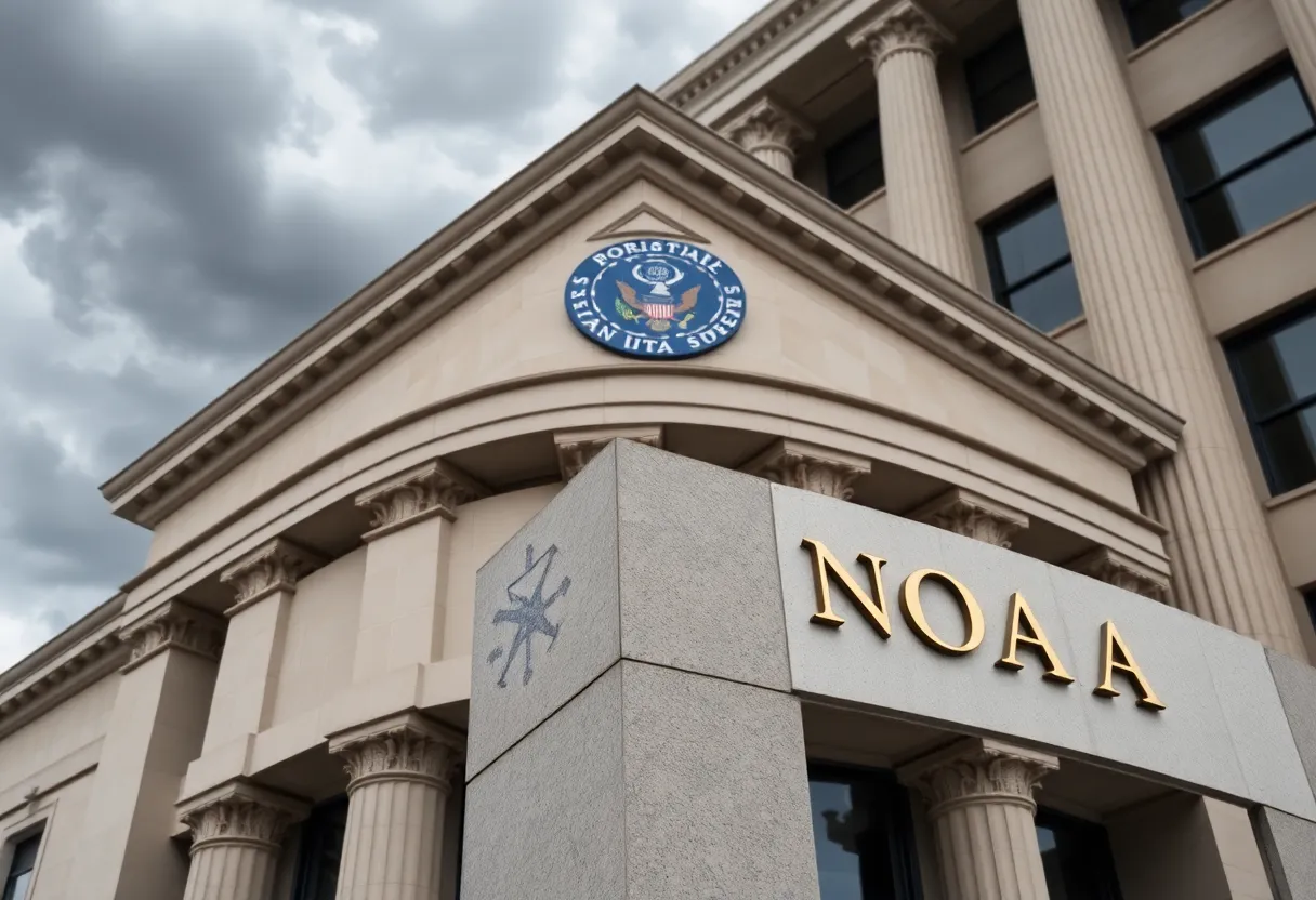 Exterior of NOAA building during stormy weather