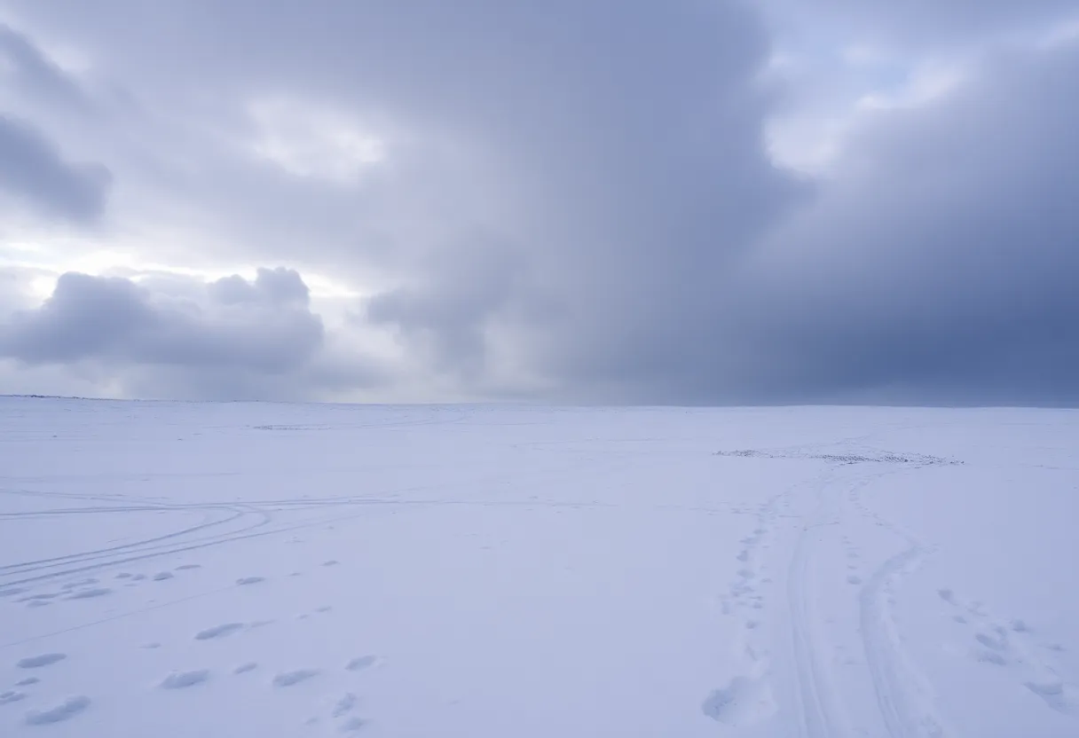 Snowy landscape illustrating polar vortex weather conditions.