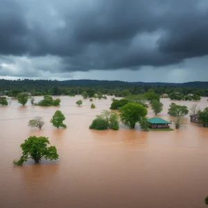 Flooding in the eastern United States caused by a severe storm.