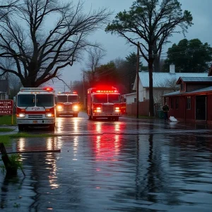 Emergency responders assisting in a flooded area in the Southeastern U.S.