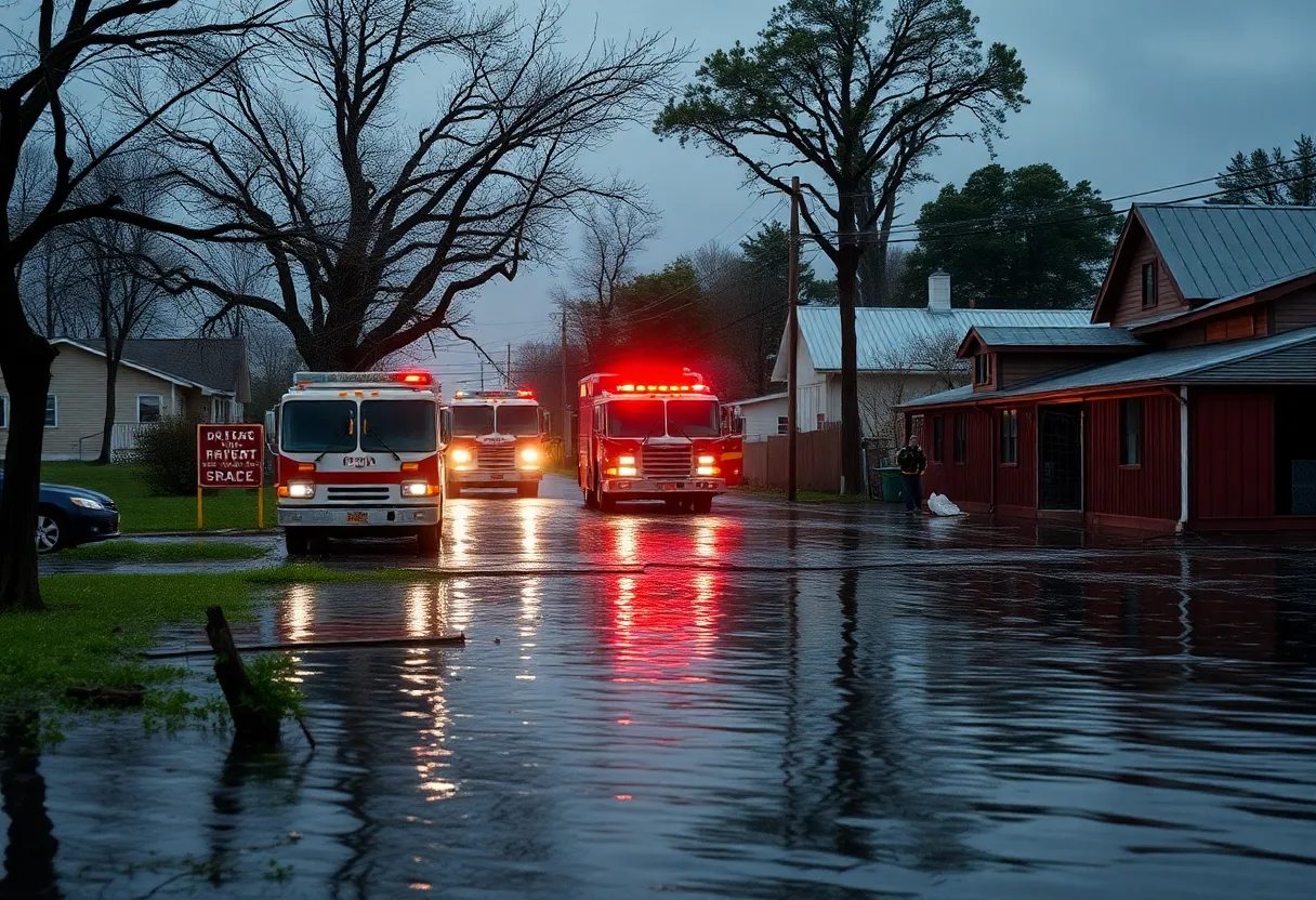 Emergency responders assisting in a flooded area in the Southeastern U.S.