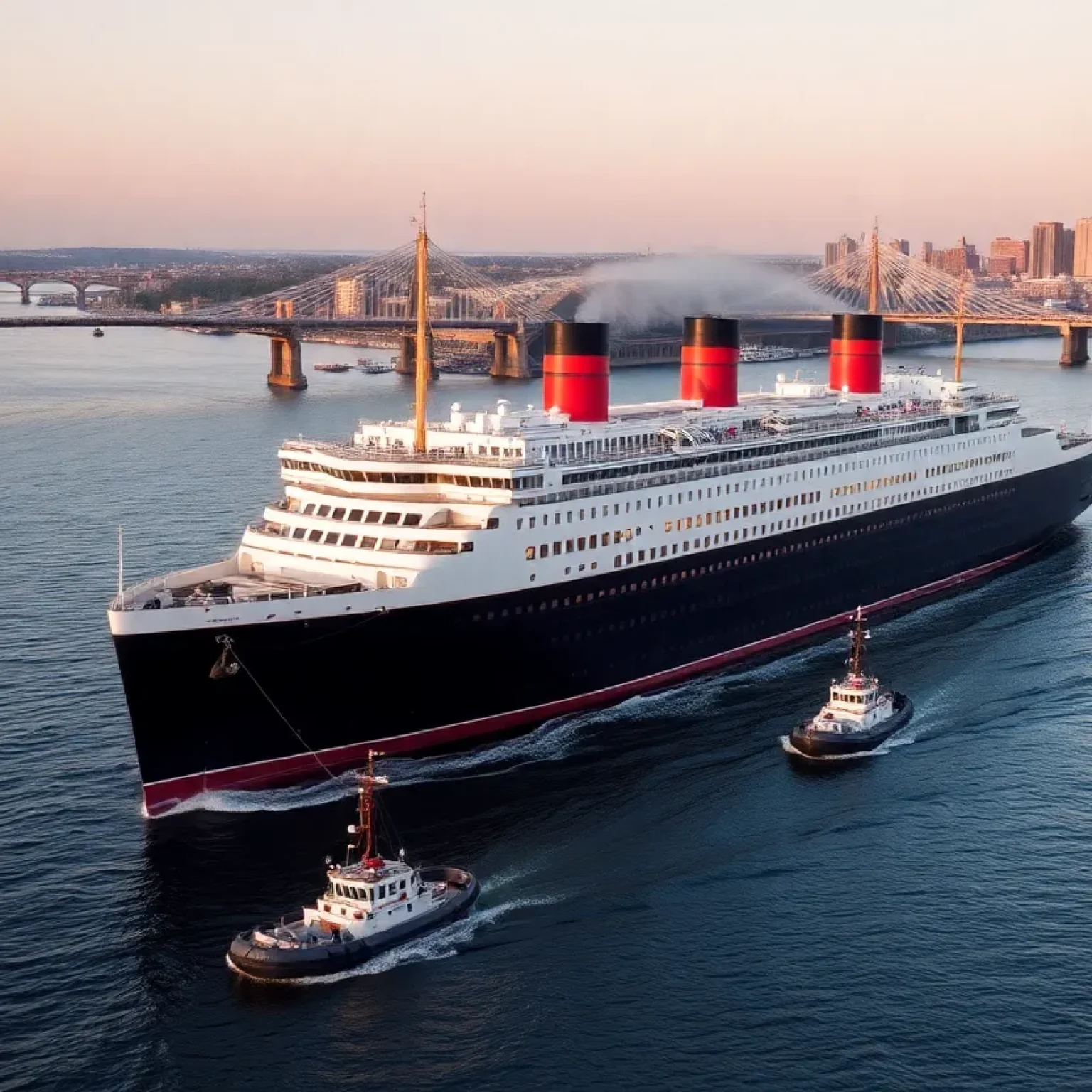 Historic SS United States under tow on the Delaware River