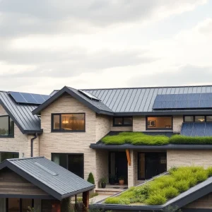 A selection of sustainable roofing options for homes including metal, solar, and green roofs.