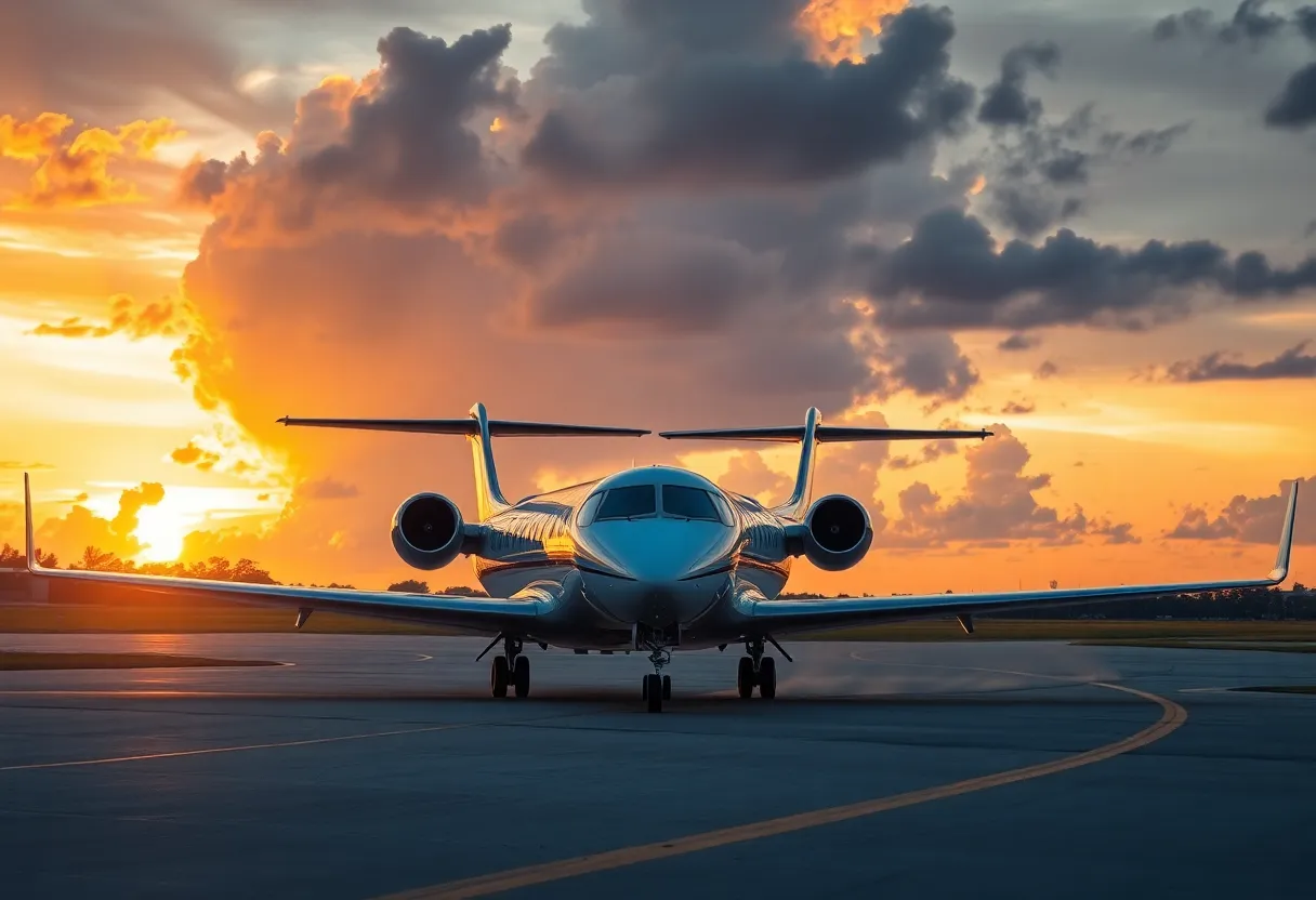 Private jet landing at Fort Lauderdale airport