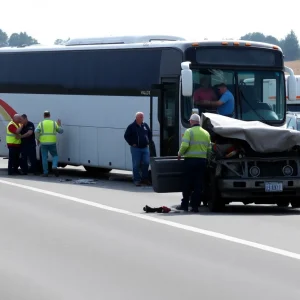 Emergency responders at the scene of a bus accident in Thailand