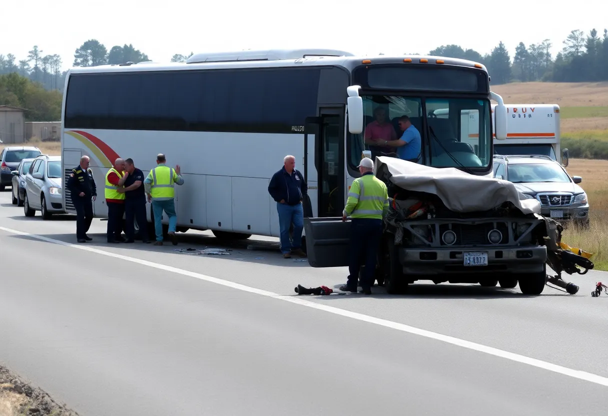 Emergency responders at the scene of a bus accident in Thailand