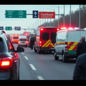 Emergency response at a traffic accident scene on Interstate 20