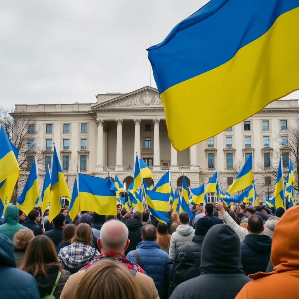 Demonstrators in Kyiv on the anniversary of the Russian invasion