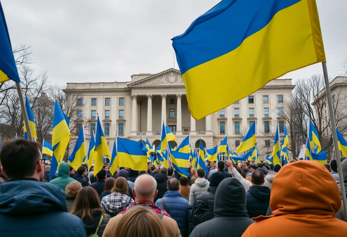 Demonstrators in Kyiv on the anniversary of the Russian invasion