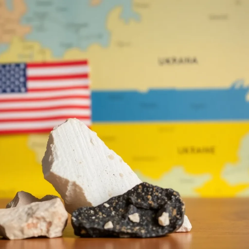 Illustration showing rare earth minerals with Ukraine and U.S. map