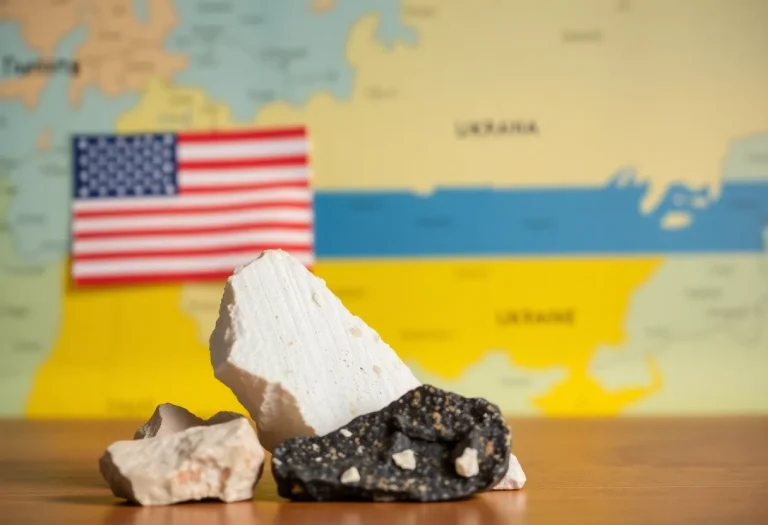 Illustration showing rare earth minerals with Ukraine and U.S. map