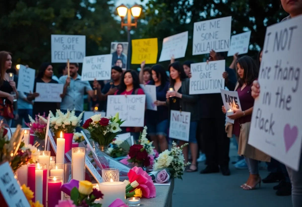 Community vigil for a tragic loss, candles lit in memory.