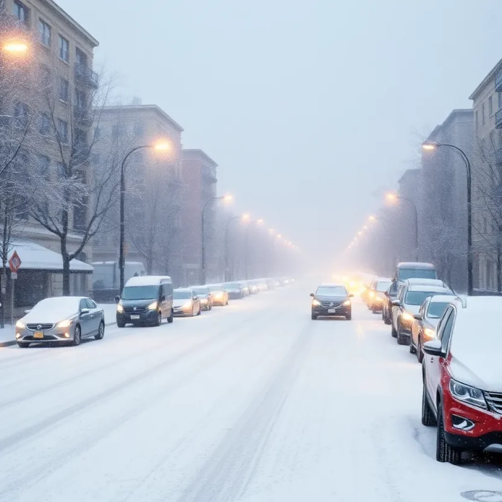 Heavy snowfall in an urban area due to a winter storm