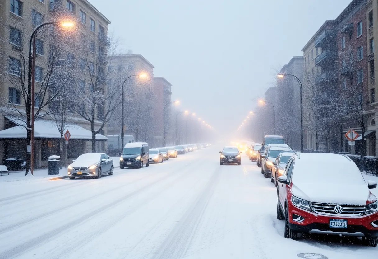 Heavy snowfall in an urban area due to a winter storm