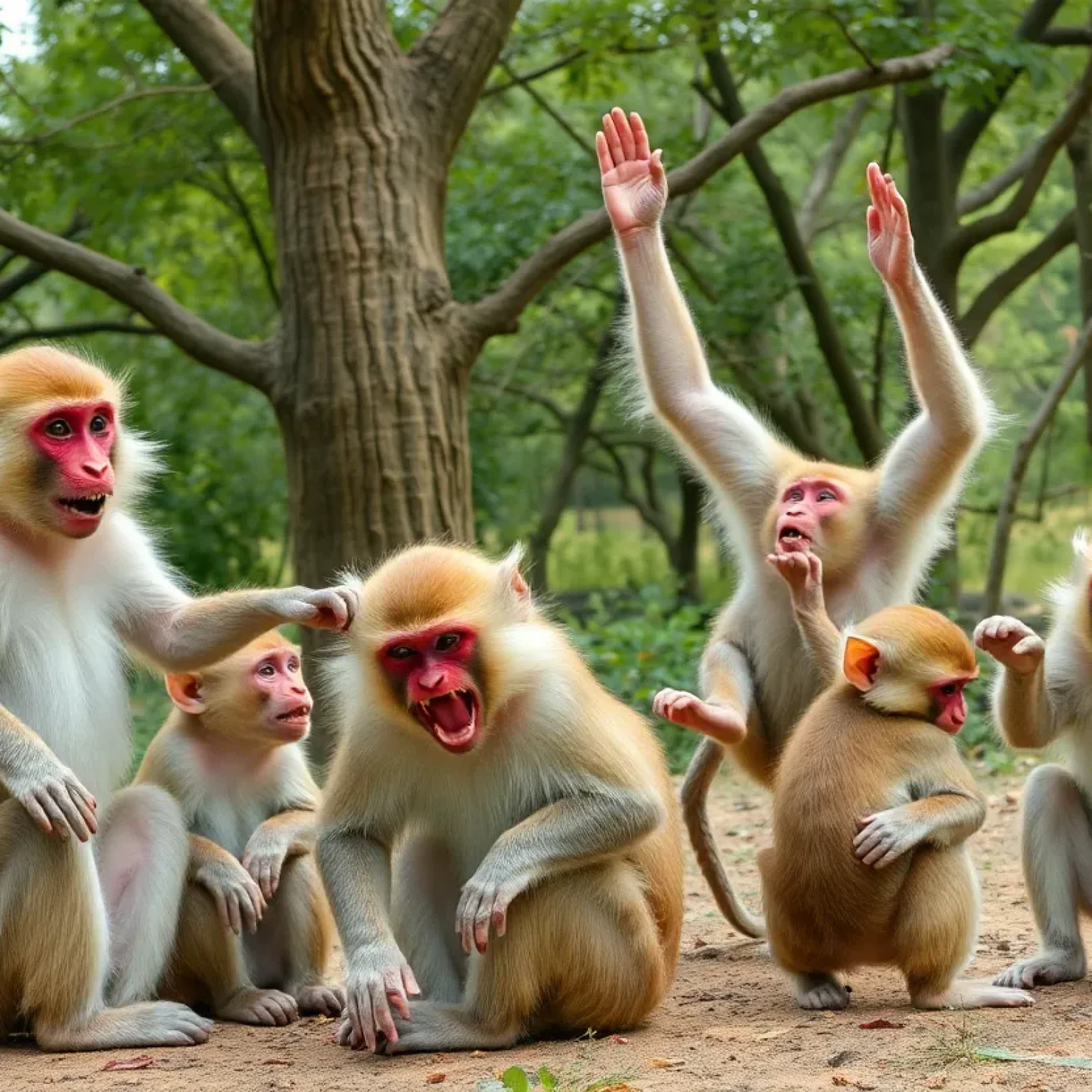 Rhesus Macaques Playing in the Wild