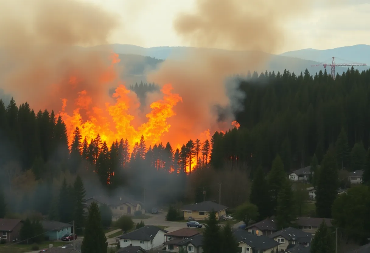 Wildfire burning in Carolina Forest with firefighters on site