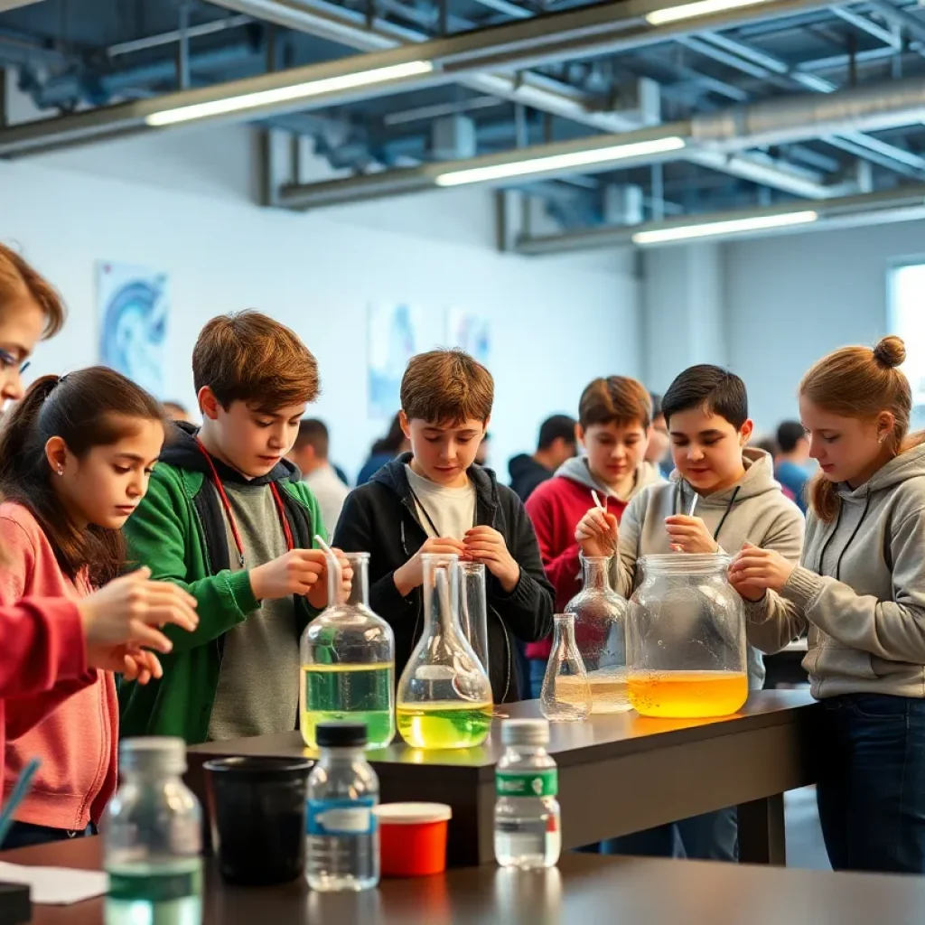 Students from Clinton Middle and High Schools participating in the Science Olympiad