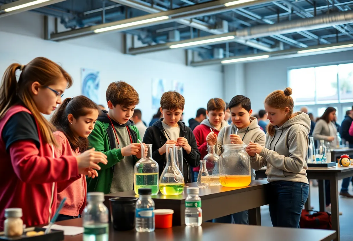 Students from Clinton Middle and High Schools participating in the Science Olympiad