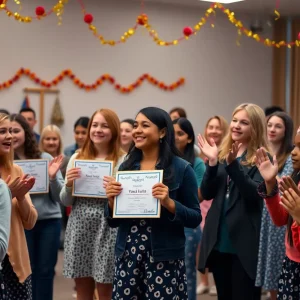 Students applaud during the educators awards ceremony in Columbia.