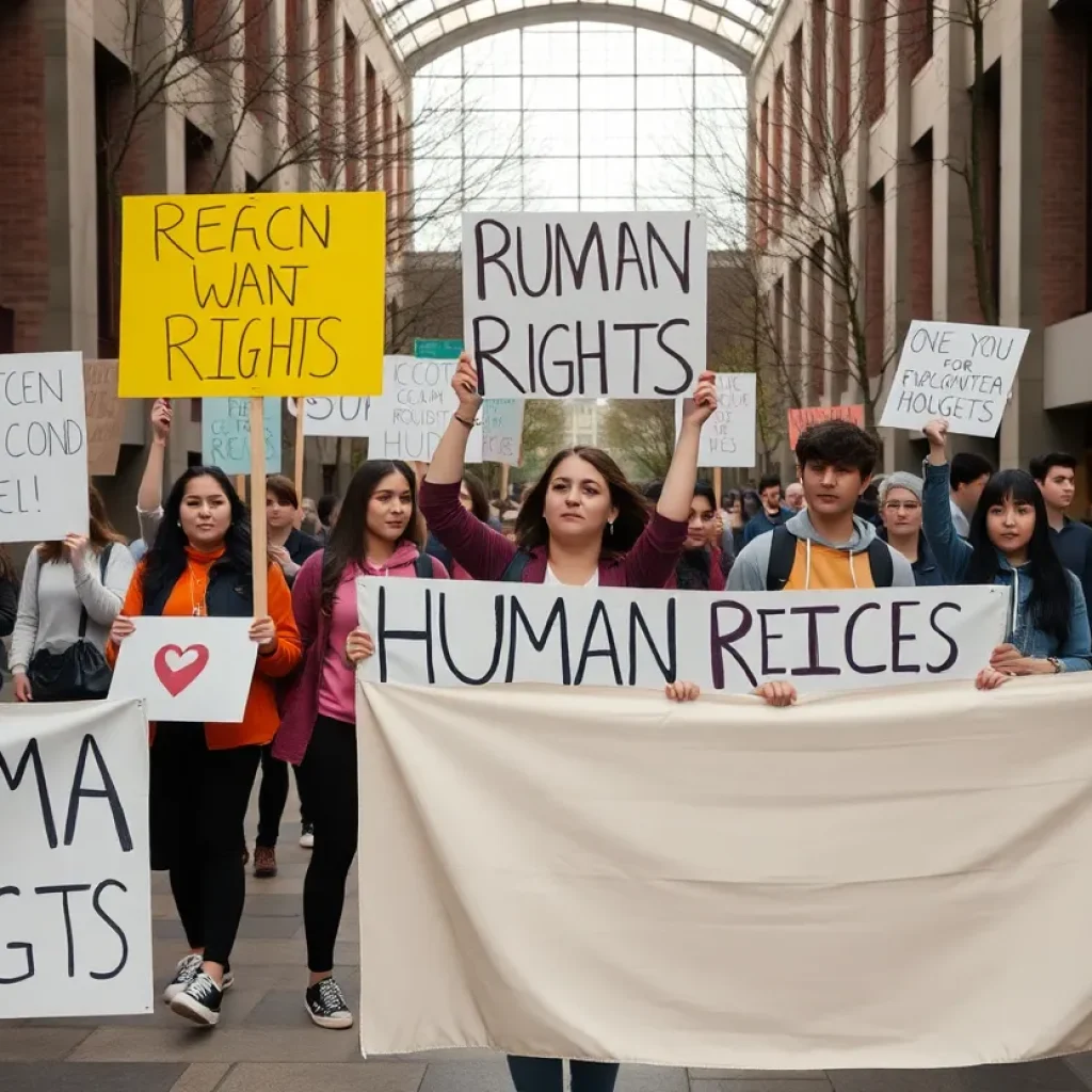 Students demonstrating for Palestinian rights at Columbia University.