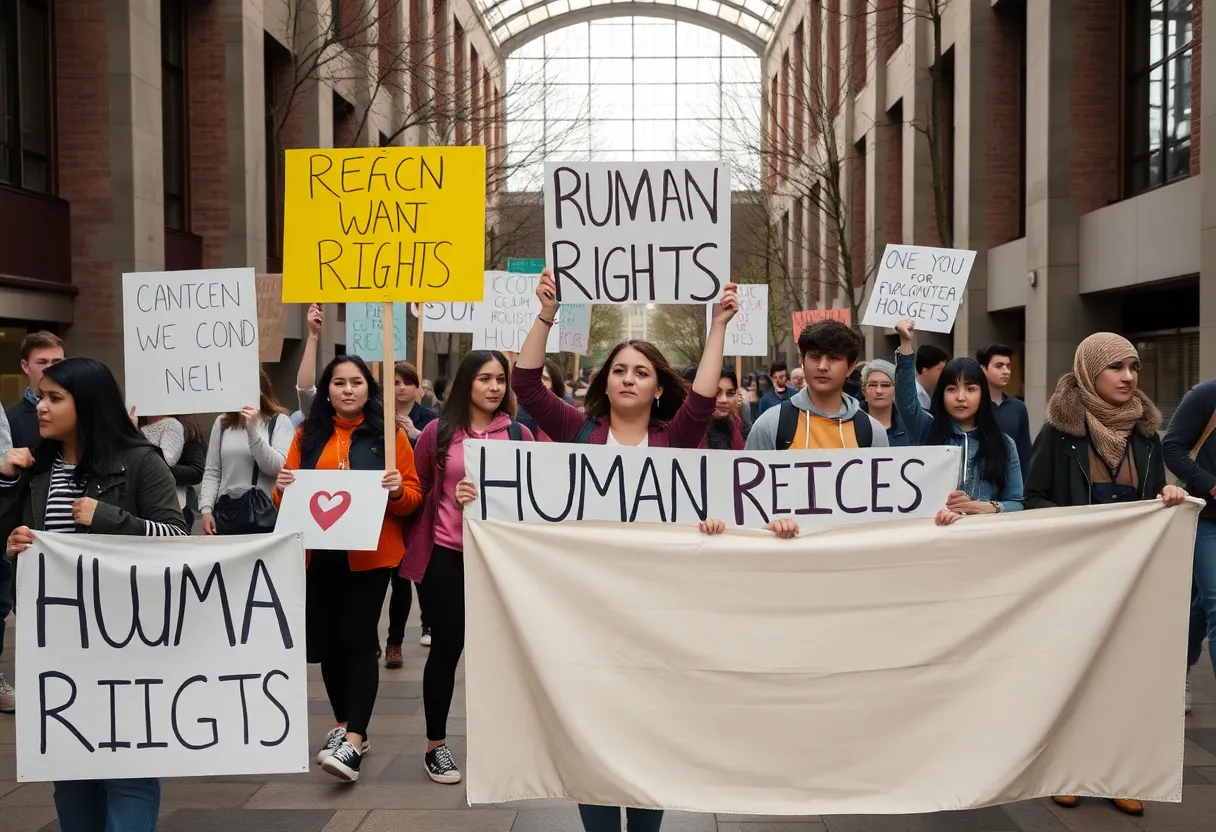 Students demonstrating for Palestinian rights at Columbia University.