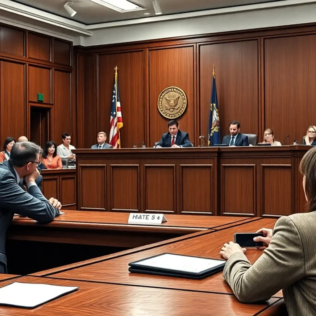 Courtroom scene representing justice and community support