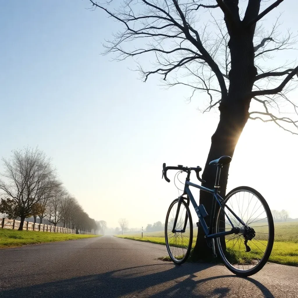 A peaceful cycling path in the early morning light