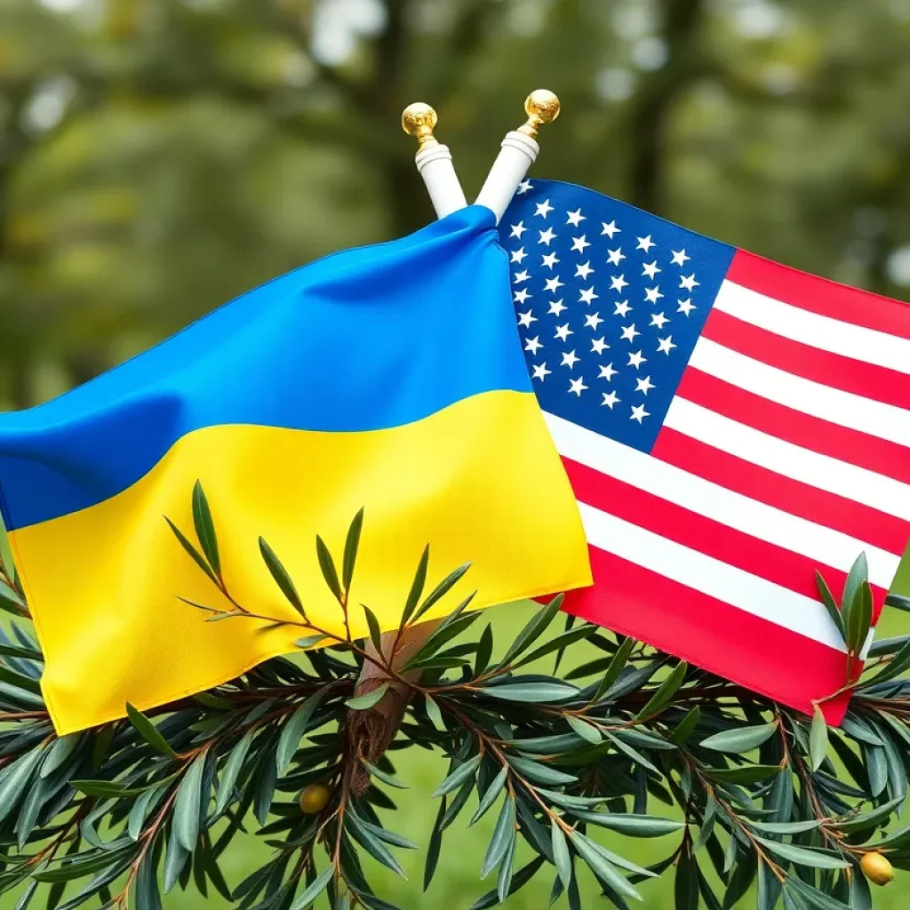 Flags of Ukraine and the U.S. symbolizing diplomacy and peace efforts.