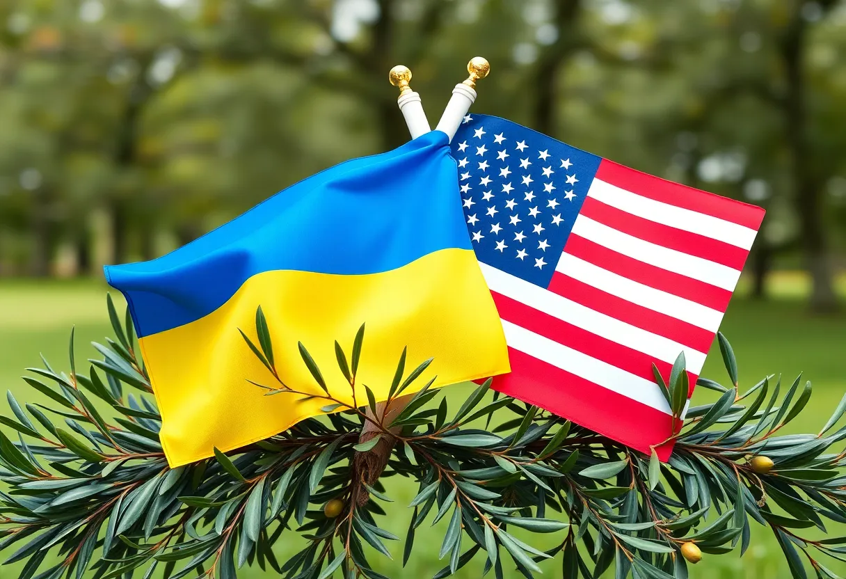 Flags of Ukraine and the U.S. symbolizing diplomacy and peace efforts.