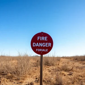 Image of a fire danger alert sign with dry vegetation in South Carolina