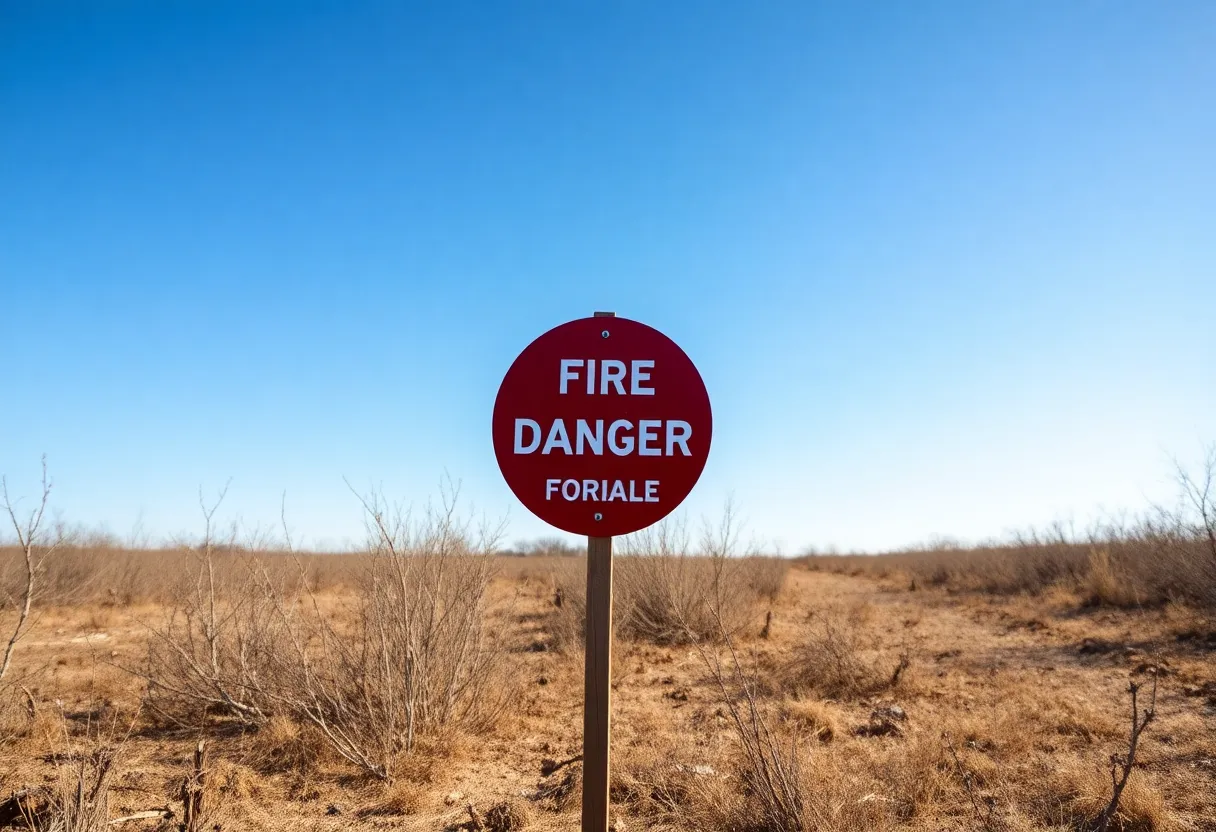 Image of a fire danger alert sign with dry vegetation in South Carolina