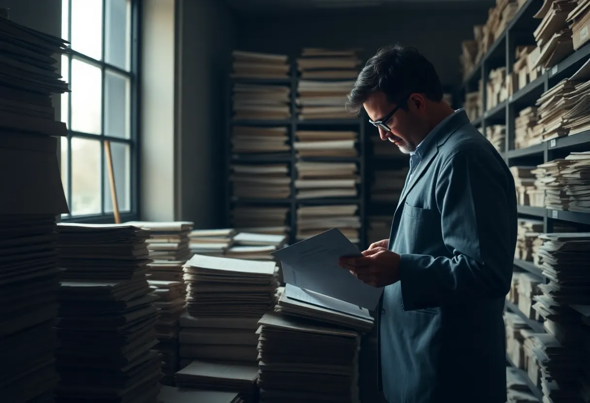 An archive room with classified documents related to JFK's assassination