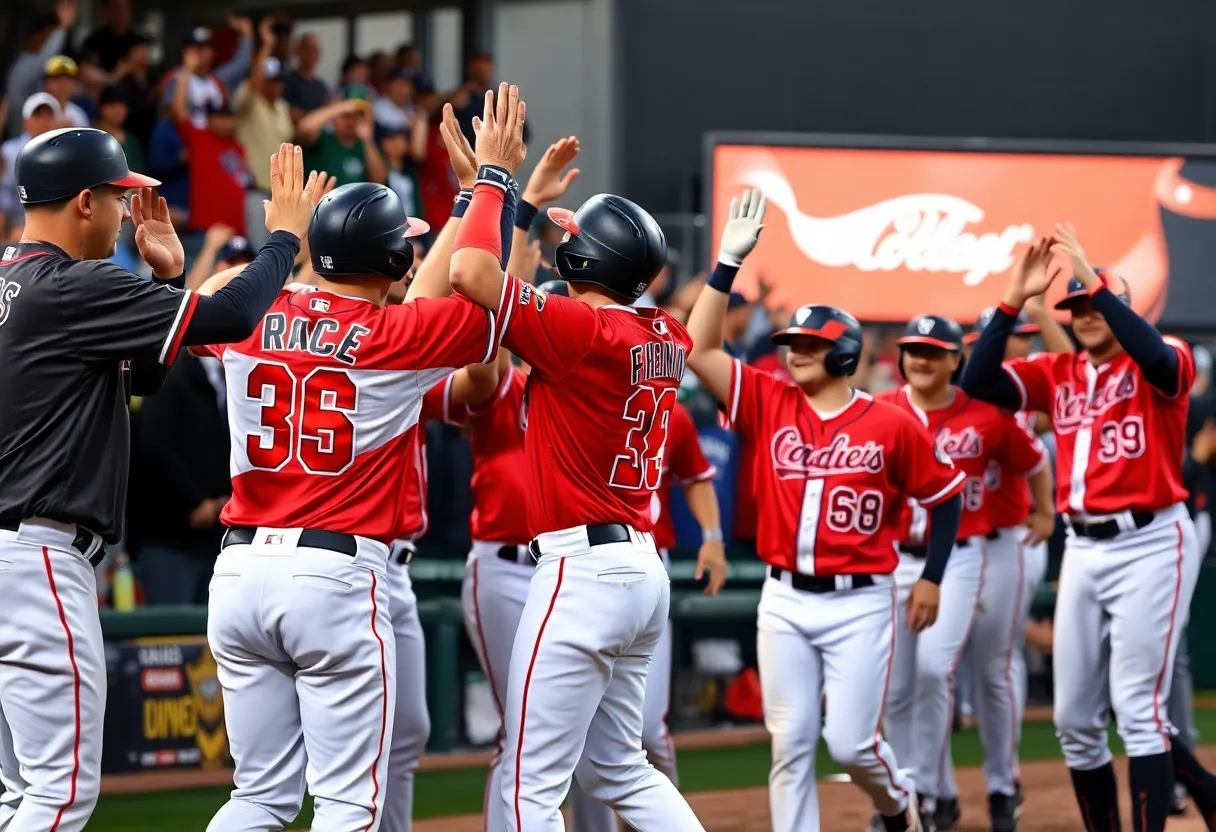 Newberry Bulldogs cheering after winning a baseball game