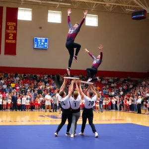 Newberry College Acrobatics team performing in a competition