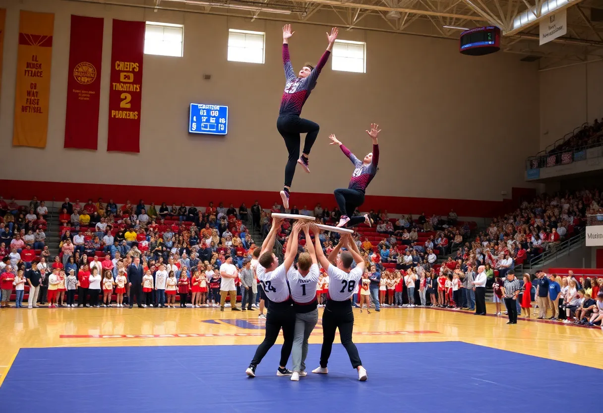 Newberry College Acrobatics team performing in a competition