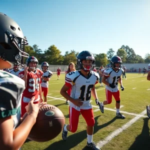 Newberry College football players practicing on the field