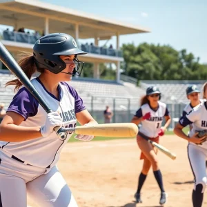 Action shot of Newberry College women's softball team in a tournament.