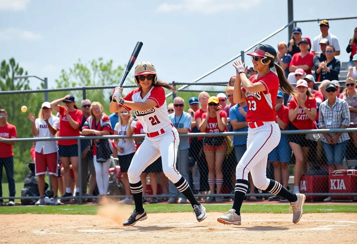 Newberry College Wolves softball team playing during a game