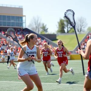 Newberry College women's lacrosse team celebrating victory on the field.