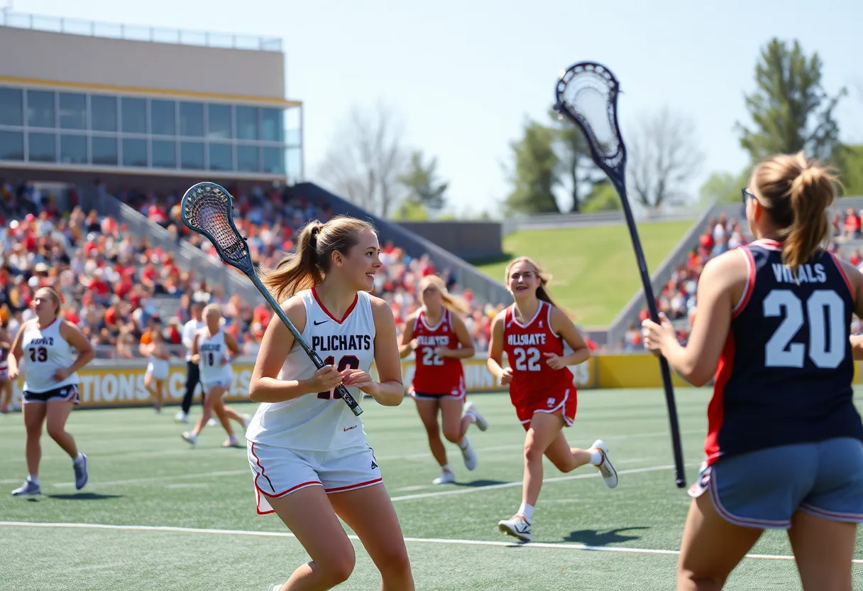 Newberry College women's lacrosse team celebrating victory on the field.