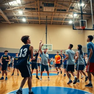 Young athletes celebrating on a basketball court