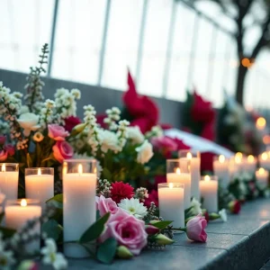 A memorial setting with candles and flowers honoring Nita Lowey