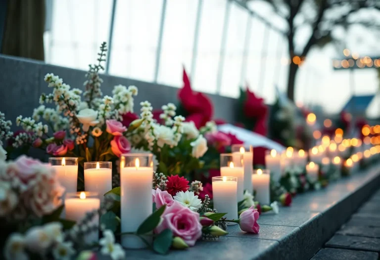 A memorial setting with candles and flowers honoring Nita Lowey