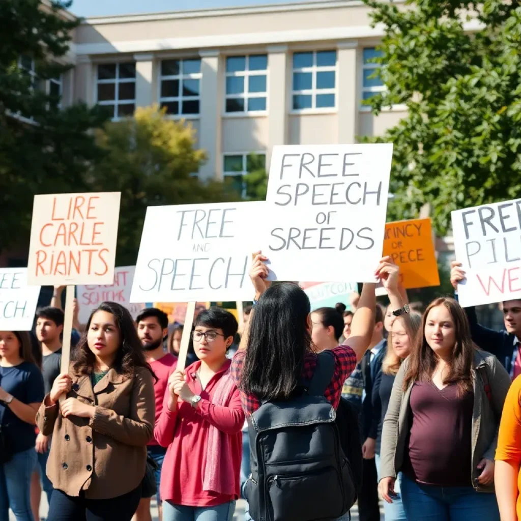 Students protesting for pro-Palestinian rights on a college campus