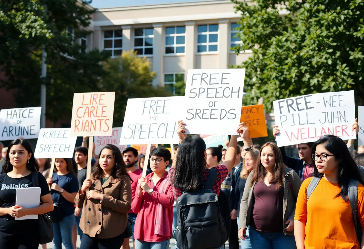 Students protesting for pro-Palestinian rights on a college campus