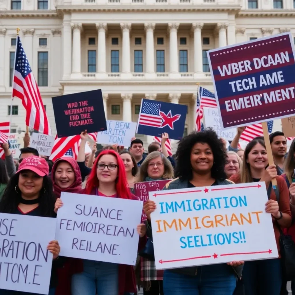 People protesting against the revocation of legal status for migrants