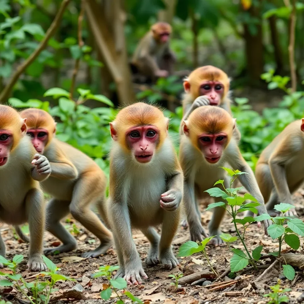 Rhesus Macaque Monkeys in Nature